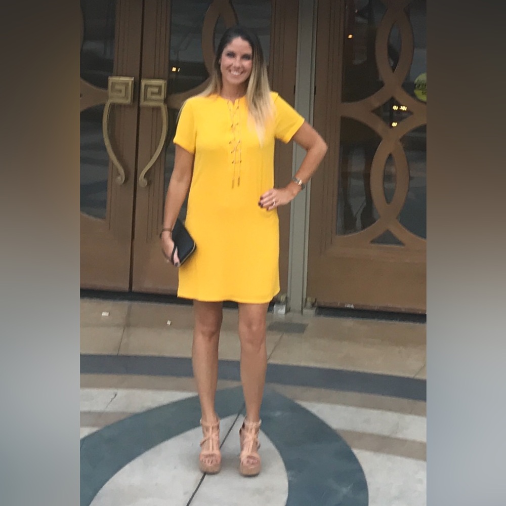 Yellow Lace-Up Women's Dress